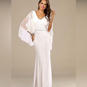 LARA ELLA BEADED CAPE SLEEVE WEDDING DRESS